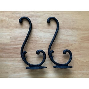 Set of 2 Cast Iron Plant Hooks Hangers - Black Rustic Decorative